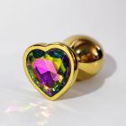 Анальна пробка ALUME, S, металева золотиста з різнокольоровим каменем у формі серця, 7 х 2,8 см вид 6