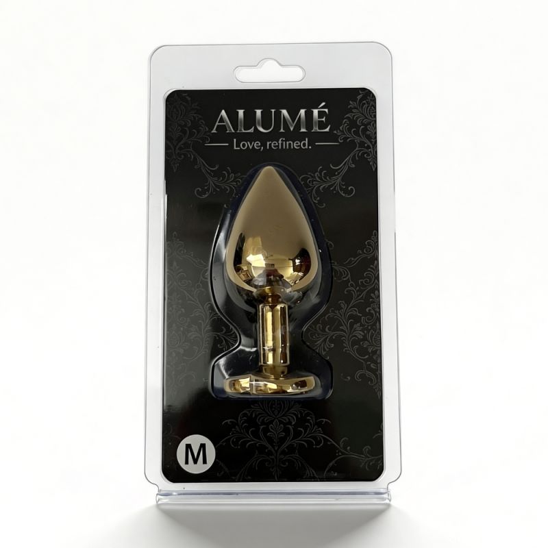 Анальна пробка ALUME, M, металева золотиста з різнокольоровим каменем у формі серця, 8,5х3,3 см вид 3