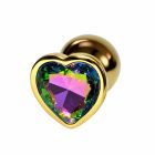 Анальна пробка ALUME, M, металева золотиста з різнокольоровим каменем у формі серця, 8,5х3,3 см вид 4