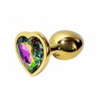 Анальна пробка ALUME, M, металева золотиста з різнокольоровим каменем у формі серця, 8,5х3,3 см вид 5