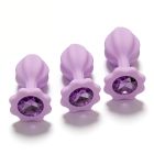 Набор силиконовых анальных рельефных пробок ALUME, S, M, L, с камнем лилового цвета, 3 шт вид 2