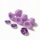Набор силиконовых анальных рельефных пробок ALUME, S, M, L, с камнем лилового цвета, 3 шт вид 5