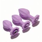 Набор силиконовых анальных рельефных пробок ALUME, S, M, L, с камнем лилового цвета, 3 шт вид 6