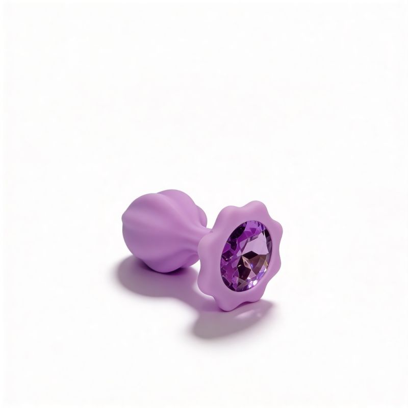 Набор силиконовых анальных рельефных пробок ALUME, S, M, L, с камнем лилового цвета, 3 шт вид 9