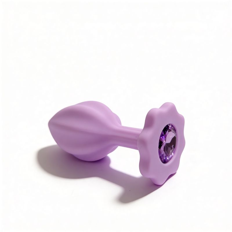 Набор силиконовых анальных рельефных пробок ALUME, S, M, L, с камнем лилового цвета, 3 шт вид 11