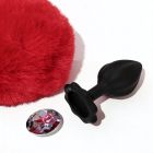Анальна пробка рельєфна ALUME, S, чорна з червоним пушком і змінним прозорим каменем, 7 х 2,8 см вид 4