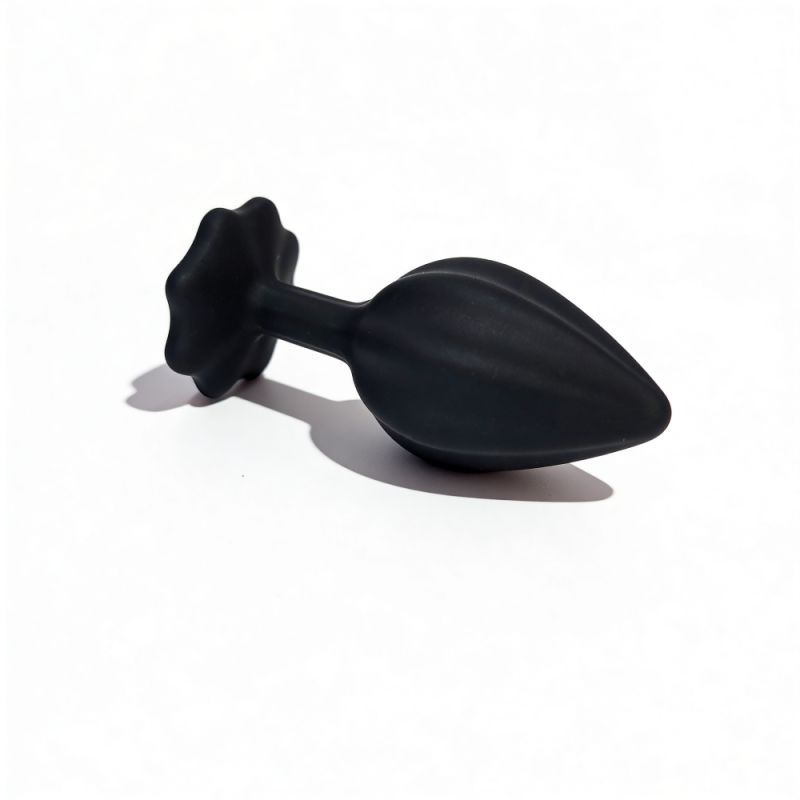 Анальна пробка рельєфна ALUME, S, чорна з червоним пушком і змінним прозорим каменем, 7 х 2,8 см вид 8