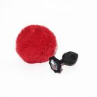 Анальна пробка рельєфна ALUME, S, чорна з червоним пушком і змінним прозорим каменем, 7 х 2,8 см вид 12