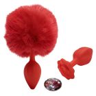Анальна пробка рельєфна ALUME, S, червона з червоним пушком і змінним прозорим каменем, 7 х 2,8 см вид 2