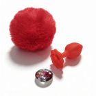 Анальна пробка рельєфна ALUME, S, червона з червоним пушком і змінним прозорим каменем, 7 х 2,8 см вид 4