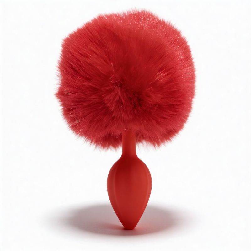 Анальна пробка рельєфна ALUME, S, червона з червоним пушком і змінним прозорим каменем, 7 х 2,8 см вид 6
