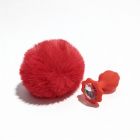 Анальная пробка рельефная ALUME, S, красная с красным пушком и сменным прозрачным камнем, 7 х 2,8 см вид 9