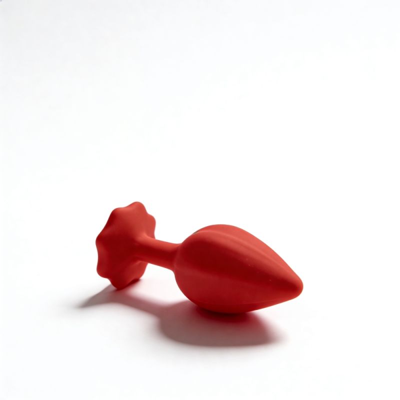 Анальна пробка рельєфна ALUME, S, червона з червоним пушком і змінним прозорим каменем, 7 х 2,8 см вид 11