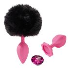 Анальна пробка рельєфна ALUME, S, рожева з чорним пушком і змінним рожевим каменем, 7 х 2,8 см вид 2