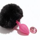 Анальна пробка рельєфна ALUME, S, рожева з чорним пушком і змінним рожевим каменем, 7 х 2,8 см вид 6