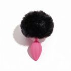 Анальна пробка рельєфна ALUME, S, рожева з чорним пушком і змінним рожевим каменем, 7 х 2,8 см вид 7