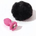 Анальна пробка рельєфна ALUME, S, рожева з чорним пушком і змінним рожевим каменем, 7 х 2,8 см вид 8