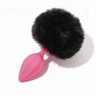 Анальна пробка рельєфна ALUME, S, рожева з чорним пушком і змінним рожевим каменем, 7 х 2,8 см вид 9