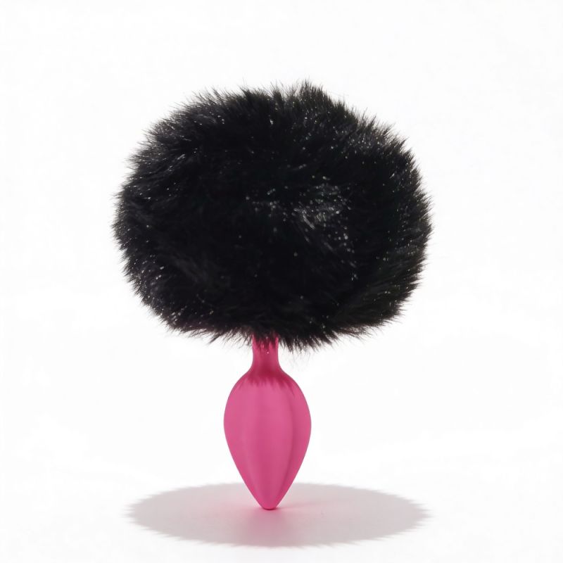 Анальна пробка рельєфна ALUME, S, рожева з чорним пушком і змінним рожевим каменем, 7 х 2,8 см вид 10