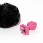 Анальна пробка рельєфна ALUME, S, рожева з чорним пушком і змінним рожевим каменем, 7 х 2,8 см вид 11