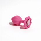 Анальна пробка рельєфна ALUME, S, рожева з чорним пушком і змінним рожевим каменем, 7 х 2,8 см вид 12