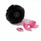 Анальна пробка рельєфна ALUME, S, рожева з чорним пушком і змінним рожевим каменем, 7 х 2,8 см вид 14