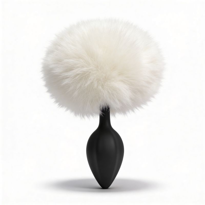 Анальна пробка рельєфна ALUME, S, чорна з білим пушком і змінним прозорим каменем, 7 х 2,8 см вид 4