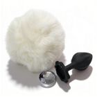 Анальна пробка рельєфна ALUME, S, чорна з білим пушком і змінним прозорим каменем, 7 х 2,8 см вид 5