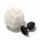 Анальна пробка рельєфна ALUME, S, чорна з білим пушком і змінним прозорим каменем, 7 х 2,8 см вид 7