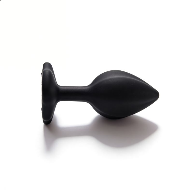 Анальна пробка рельєфна ALUME, S, чорна з білим пушком і змінним прозорим каменем, 7 х 2,8 см вид 10