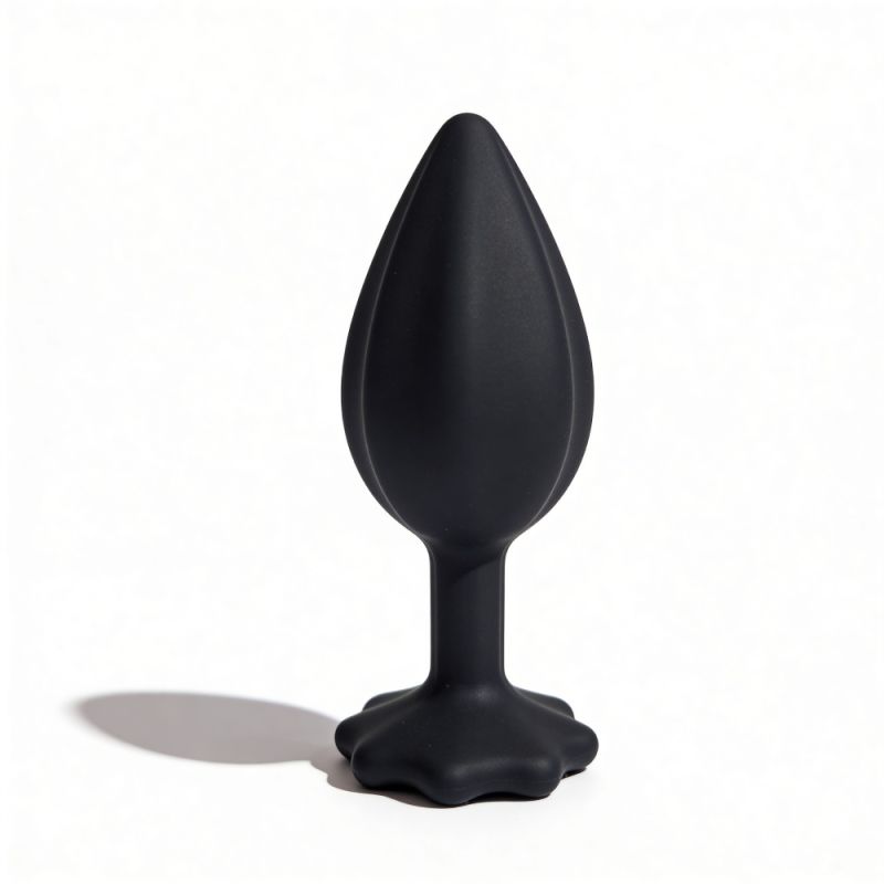 Анальна пробка рельєфна ALUME, S, чорна з білим пушком і змінним прозорим каменем, 7 х 2,8 см вид 11