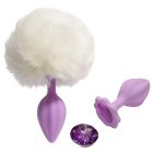 Анальная пробка рельефная ALUME, S, лиловая с белым пушком и сменным лиловым камнем, 7 х 2,8 см вид 2