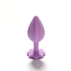 Анальная пробка рельефная ALUME, S, лиловая с белым пушком и сменным лиловым камнем, 7 х 2,8 см вид 8