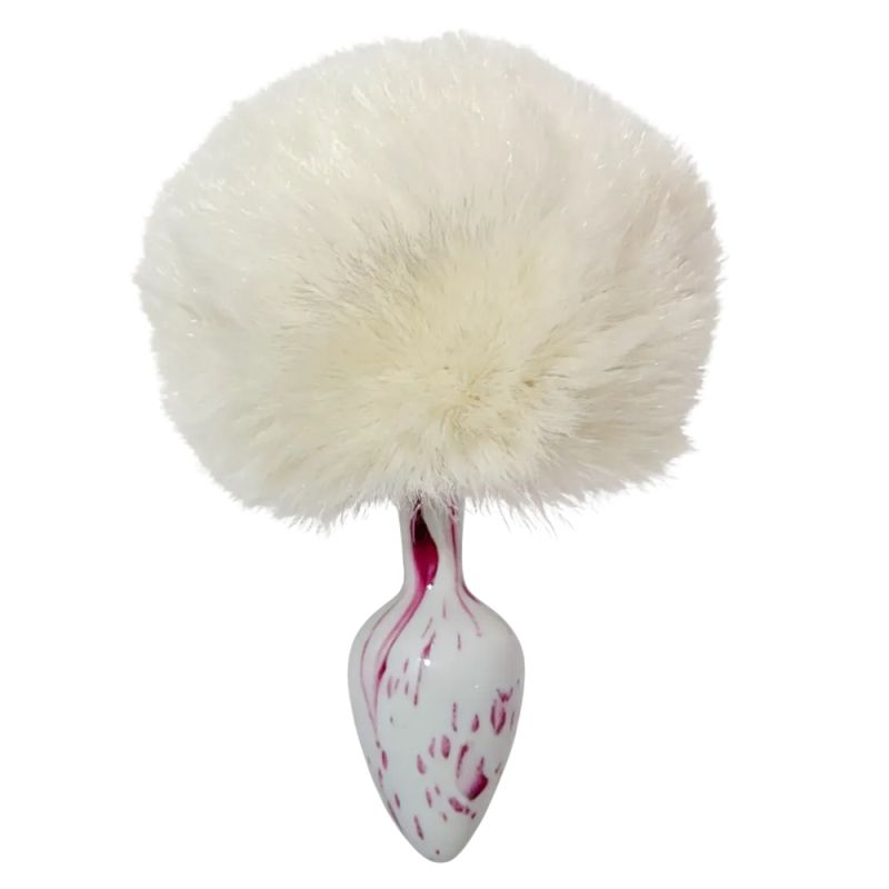 Анальная пробка с узором ALUME, S, металлическая белая с белым пушком, 7 х 2,8 см вид 2