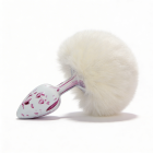 Анальная пробка с узором ALUME, S, металлическая белая с белым пушком, 7 х 2,8 см вид 5