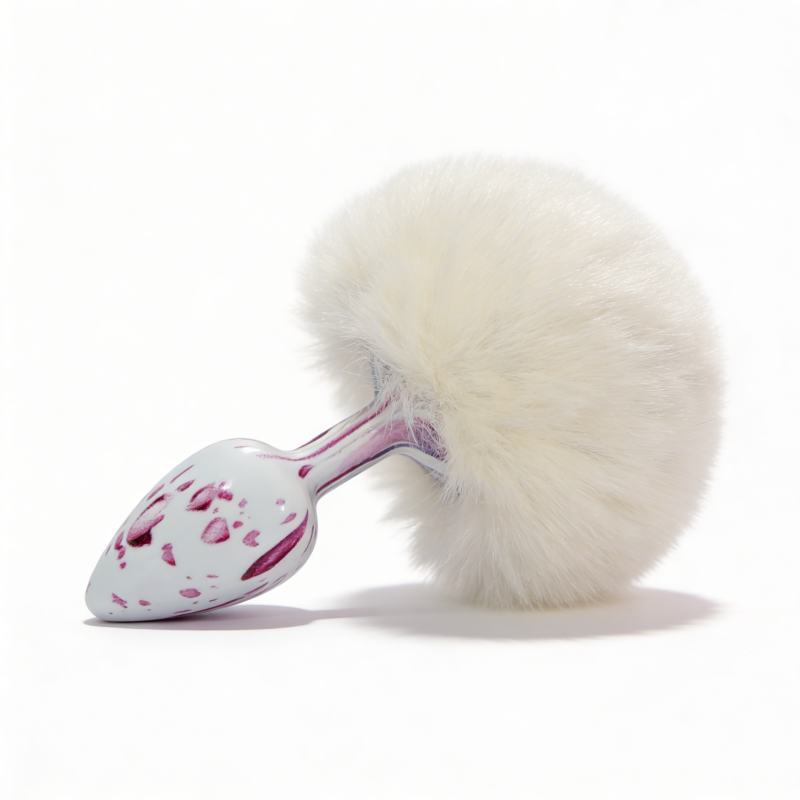 Анальная пробка с узором ALUME, S, металлическая белая с белым пушком, 7 х 2,8 см вид 5