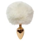 Анальная пробка ALUME, S, металлическая золотистая с белым пушком, 7 х 2,8 см вид 2