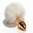 Анальная пробка ALUME, S, металлическая золотистая с белым пушком, 7 х 2,8 см вид 4