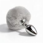 Анальная пробка ALUME, S, металлическая серебристая с серым пушком, 7 х 2,8 см вид 3