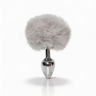 Анальная пробка ALUME, S, металлическая серебристая с серым пушком, 7 х 2,8 см вид 4