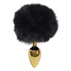Анальная пробка ALUME, S, металлическая золотистая с черным пушком, 7 х 2,8 см вид 2