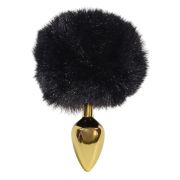 Анальная пробка ALUME, S, металлическая золотистая с черным пушком, 7 х 2,8 см