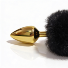 Анальная пробка ALUME, S, металлическая золотистая с черным пушком, 7 х 2,8 см вид 5