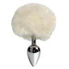 Анальная пробка ALUME, S, металлическая серебристая с белым пушком, 7 х 2,8 см вид 2