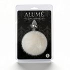 Анальная пробка ALUME, S, металлическая серебристая с белым пушком, 7 х 2,8 см вид 3
