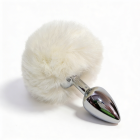 Анальная пробка ALUME, S, металлическая серебристая с белым пушком, 7 х 2,8 см вид 4