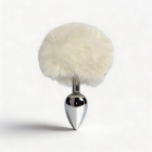Анальная пробка ALUME, S, металлическая серебристая с белым пушком, 7 х 2,8 см вид 5