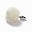 Анальная пробка ALUME, S, металлическая серебристая с белым пушком, 7 х 2,8 см вид 6