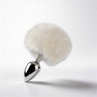 Анальная пробка ALUME, S, металлическая серебристая с белым пушком, 7 х 2,8 см вид 9