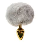 Анальная пробка ALUME, S, металлическая золотистая с серым пушком, 7 х 2,8 см вид 2